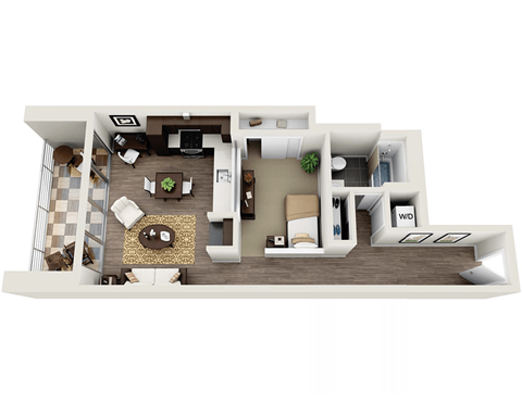 Floor plan for 1 bed, 1 bath, 720 sqft
